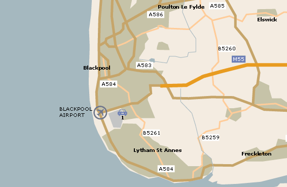 Blackpool Airport parking and Hotels map